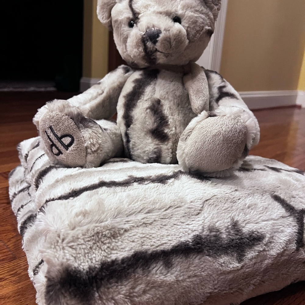 Dennis Basso Plush Bear and Blanket Set - Cream and Brown